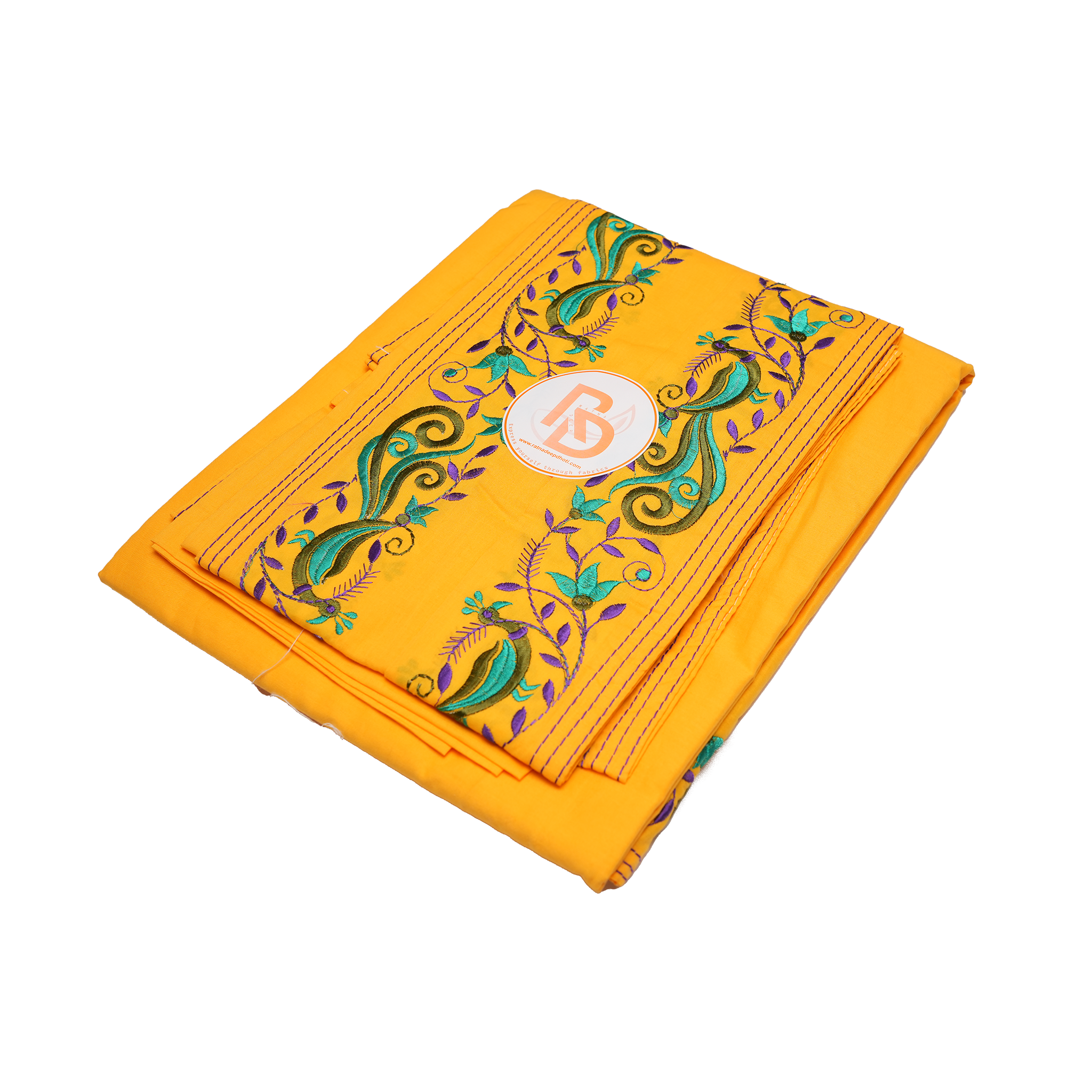 peacock design border yellow cotton dhoti set