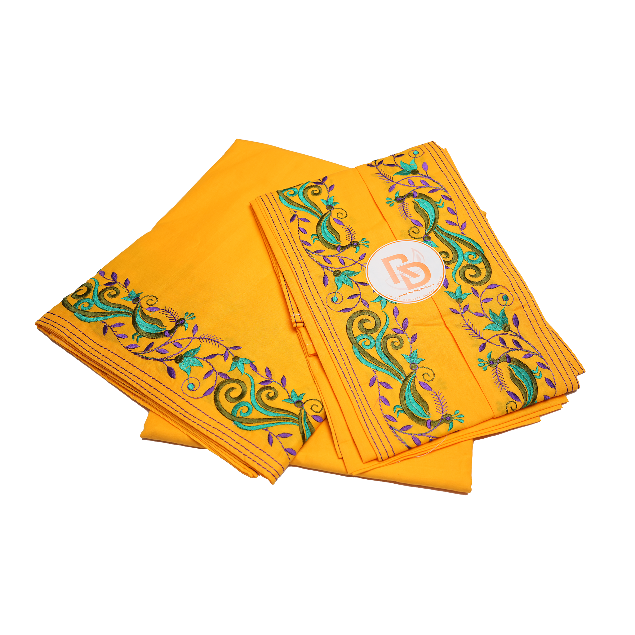 peacock design border yellow cotton dhoti set