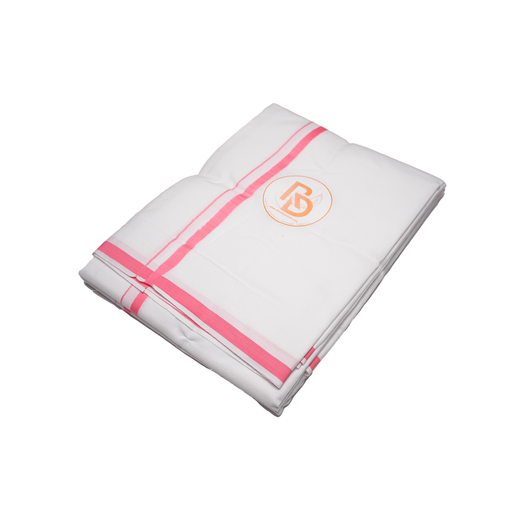 Elegant pink bordered white cotton dhoti set