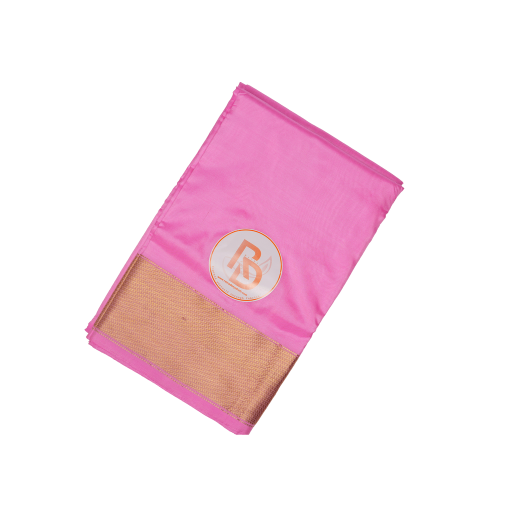 Traditional bright pink dhoti with golden zigzag border 