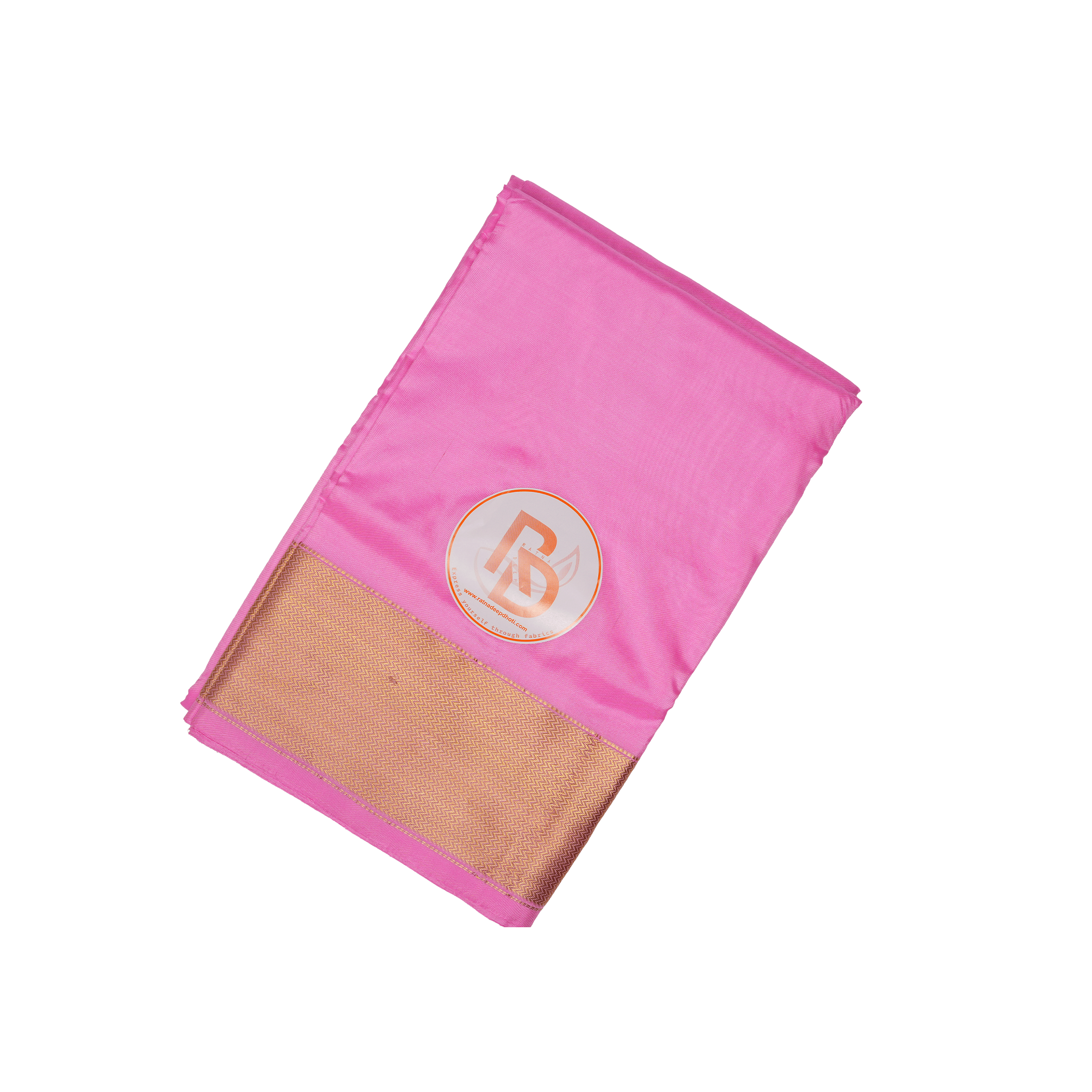 Traditional bright pink dhoti with golden zigzag border 