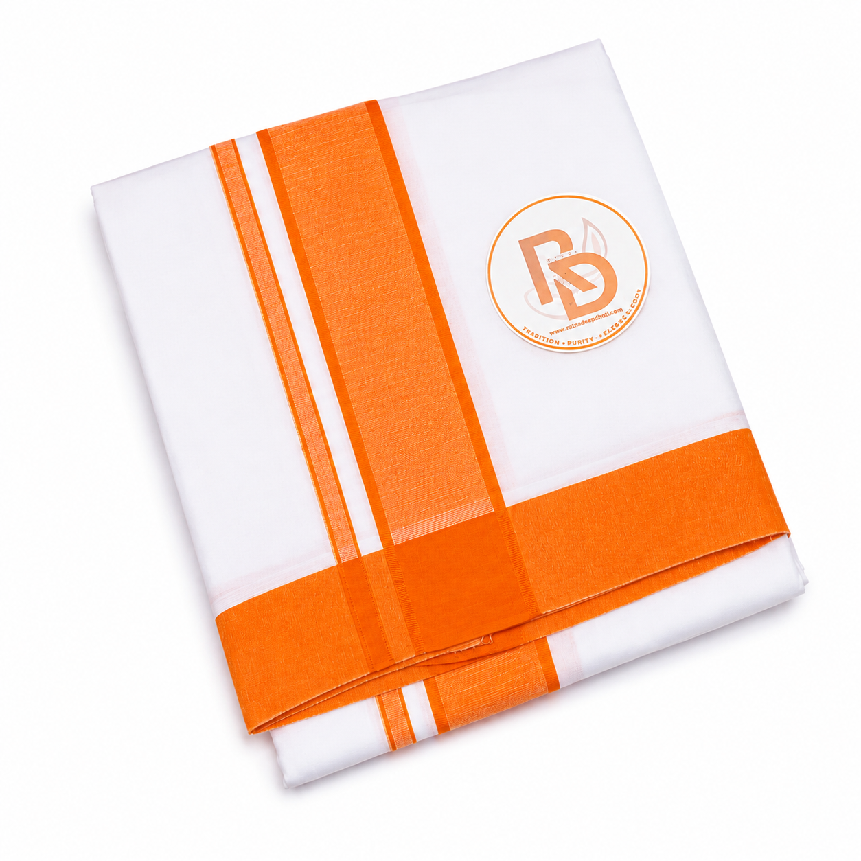 plain orange border white cotton dhoti
