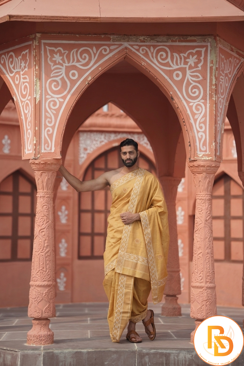 Man wearing a premium dhoti with uparana