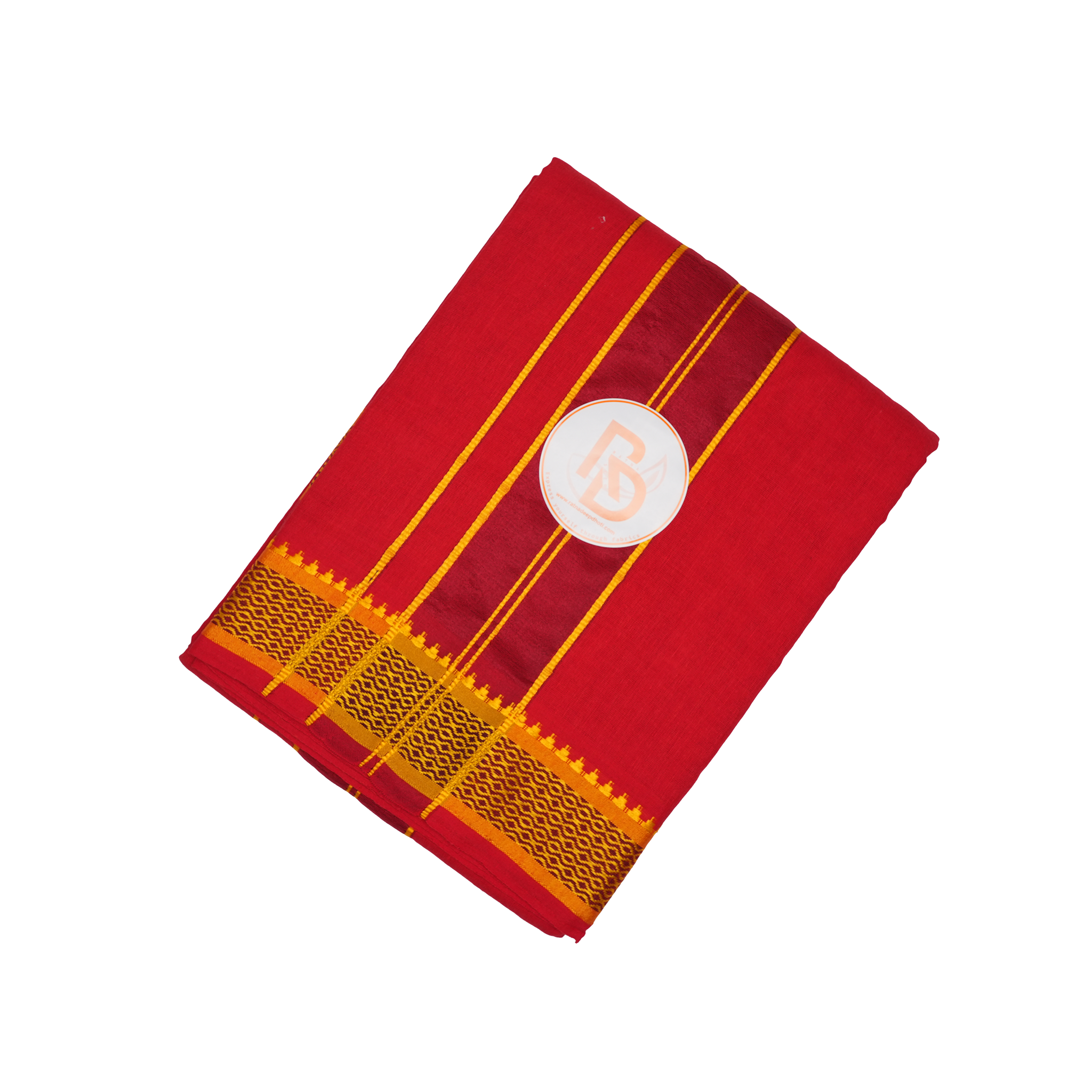 premium golden temple border red cotton dhoti set