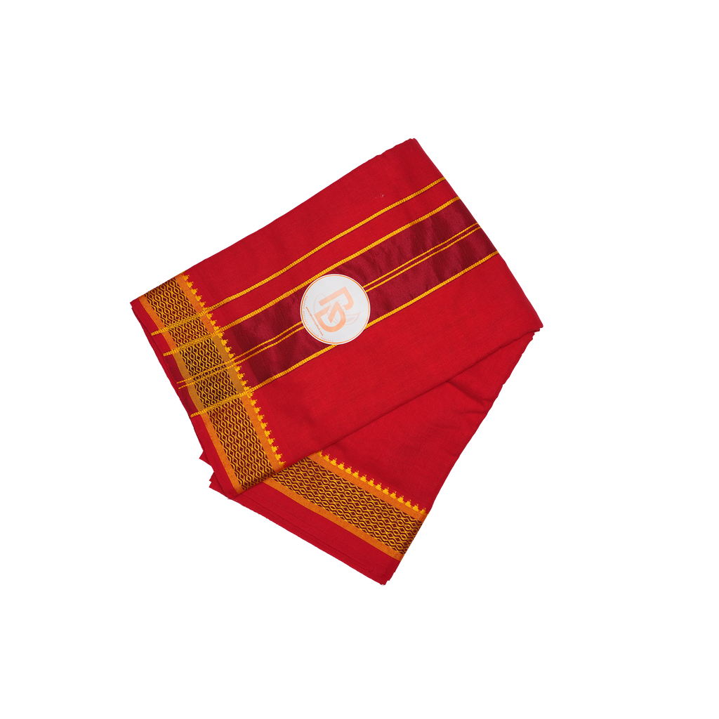 premium golden temple border red cotton dhoti set