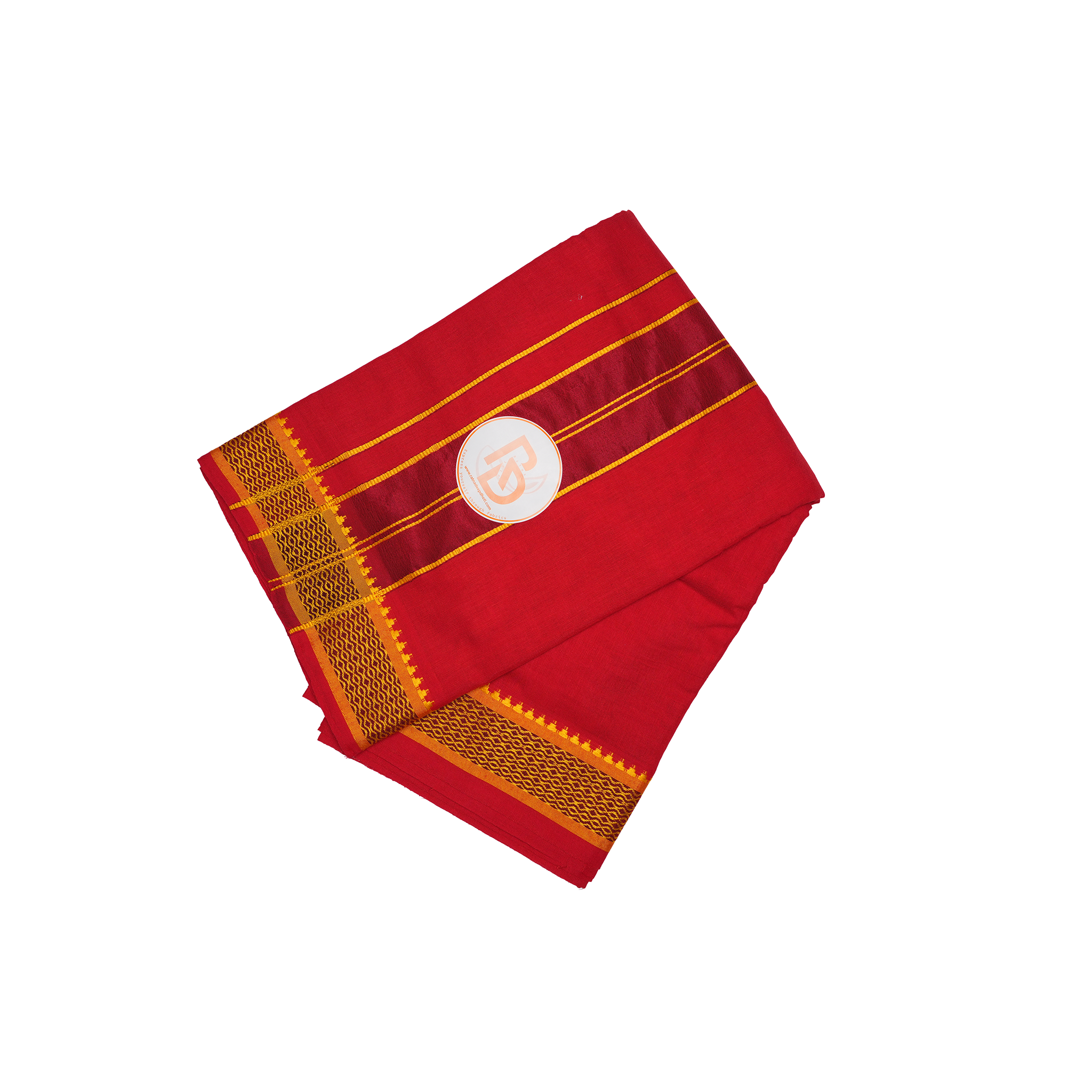 premium golden temple border red cotton dhoti set