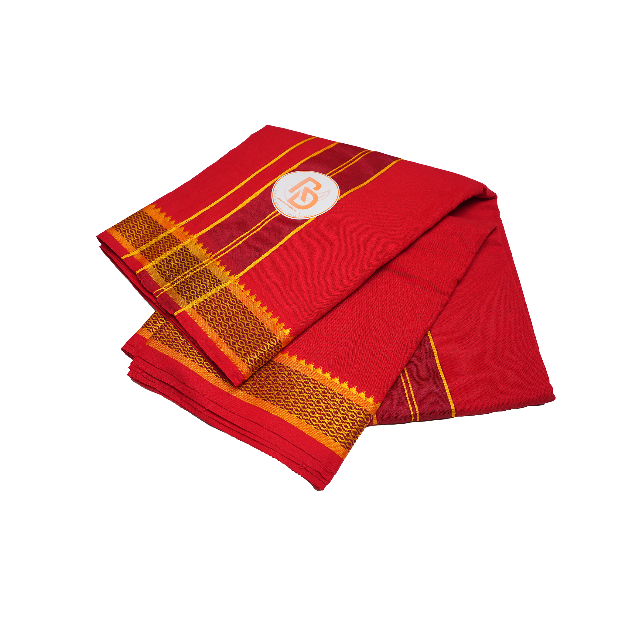 premium golden temple border red cotton dhoti set