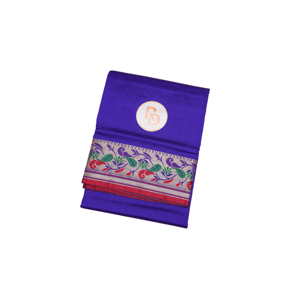 premium handloom peacock border artificial silk blue dhoti set