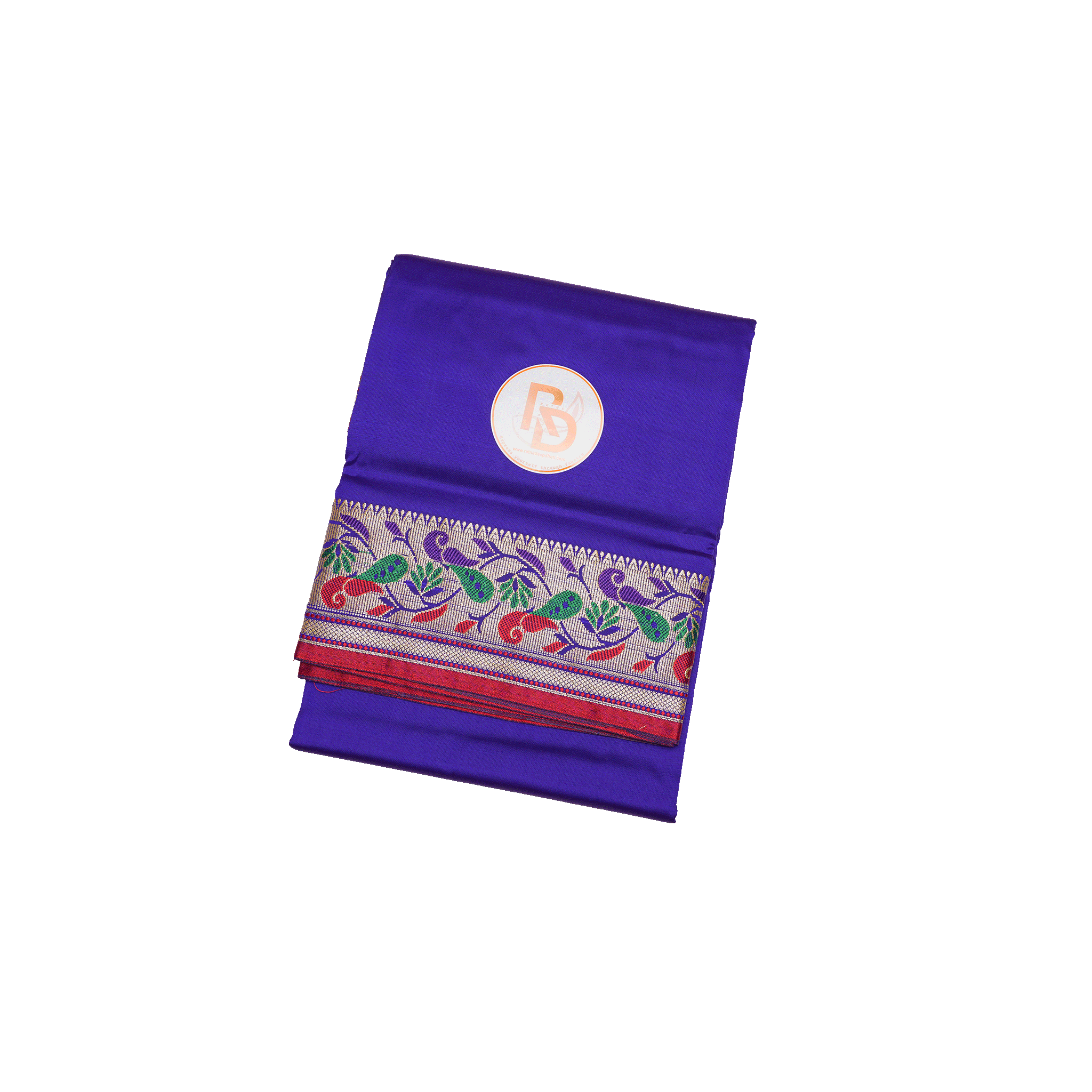 premium handloom peacock border artificial silk blue dhoti set