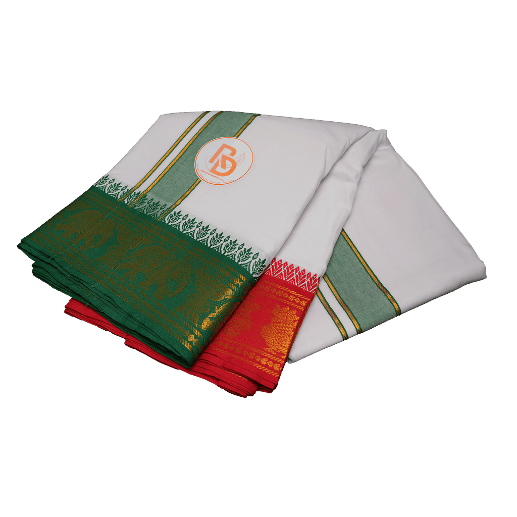 Green border dhoti & red border uparana set for men