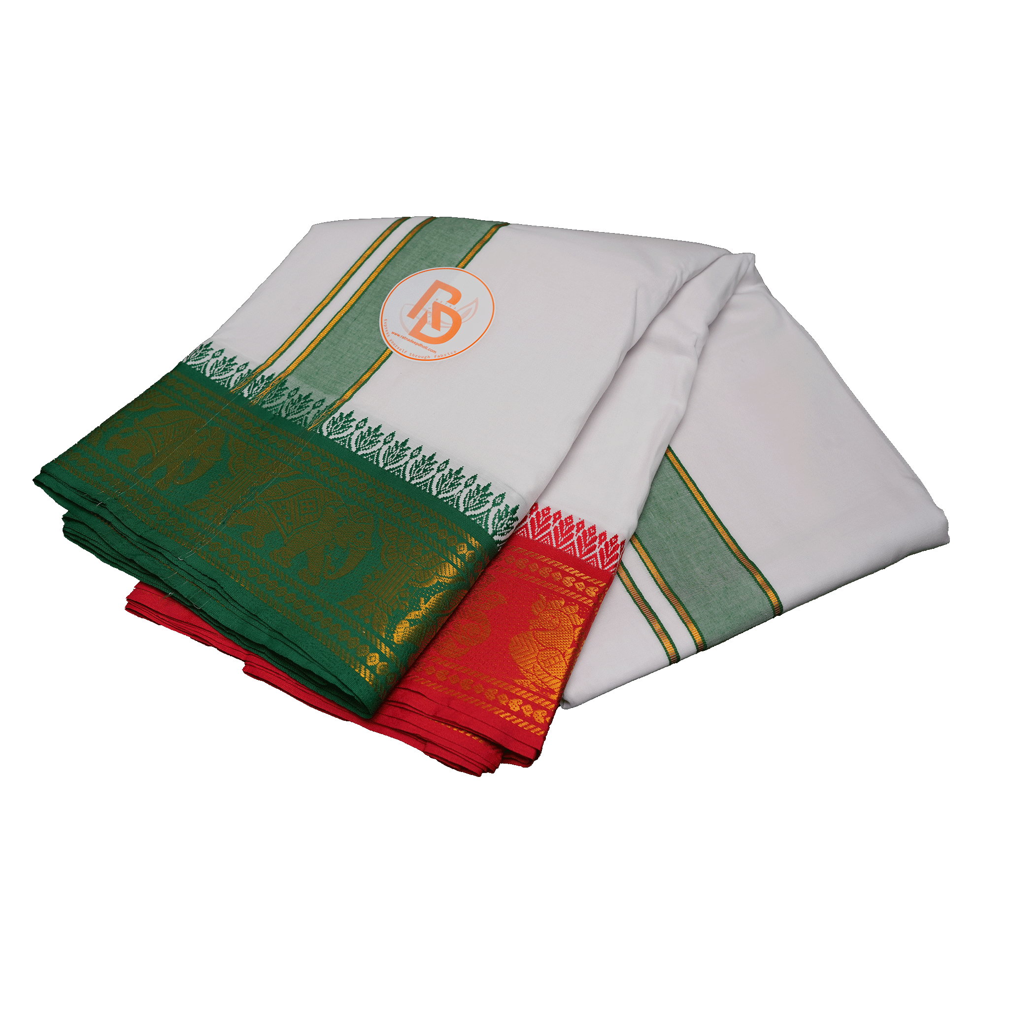 Green border dhoti & red border uparana set for men