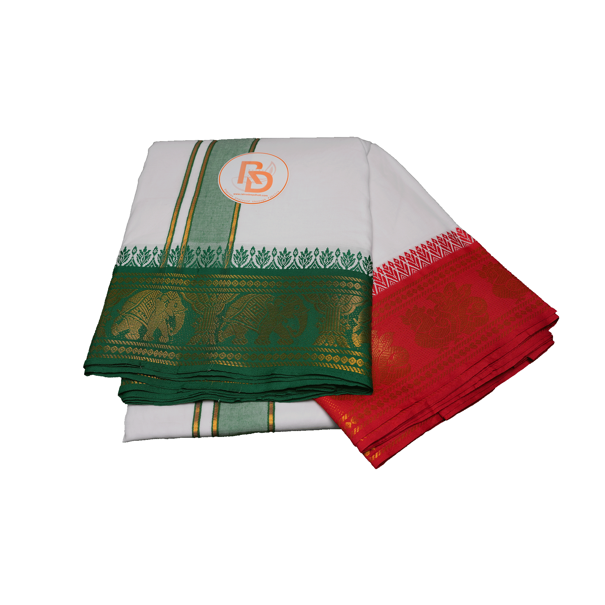 Green border dhoti & red border uparana set for men