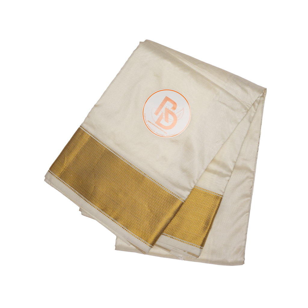 Man wearing a elegent off white pue silk dhoti with angavastram
