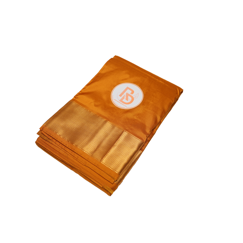 Pure silk classic orange dhoti with golden zigzag border
