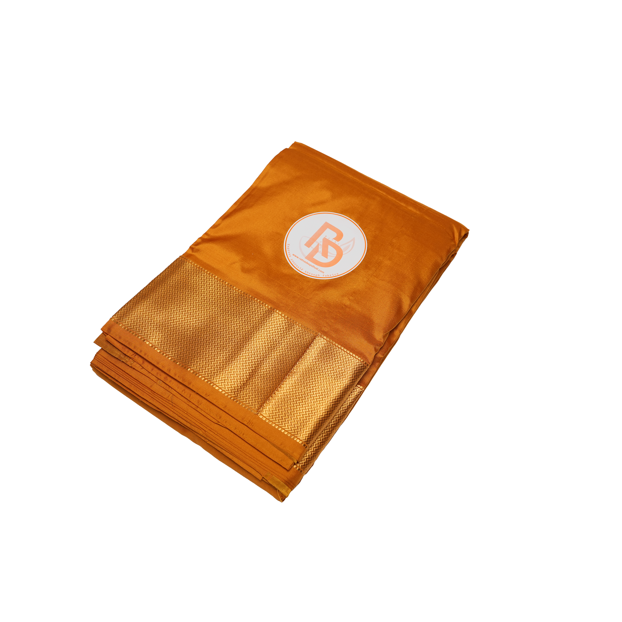 Pure silk classic orange dhoti with golden zigzag border