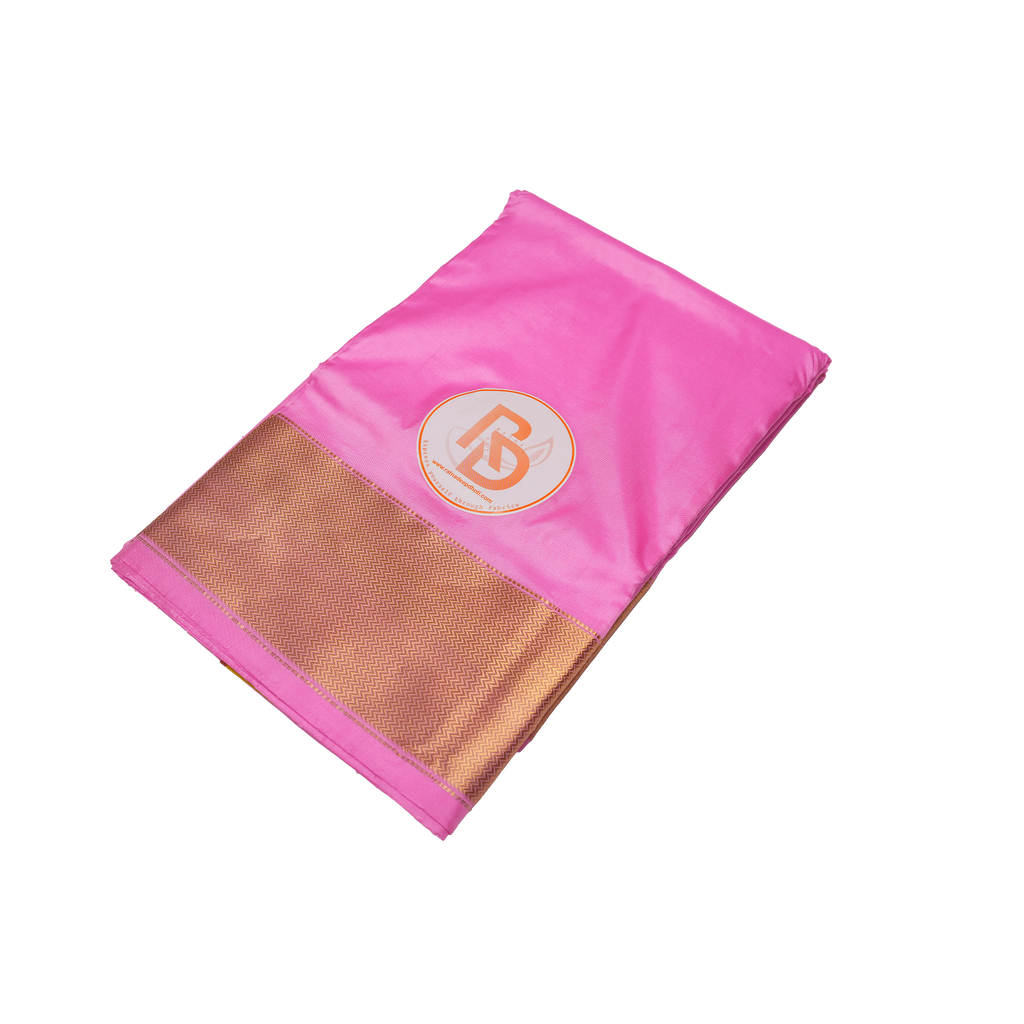Traditional bright pink dhoti with golden zigzag border 
