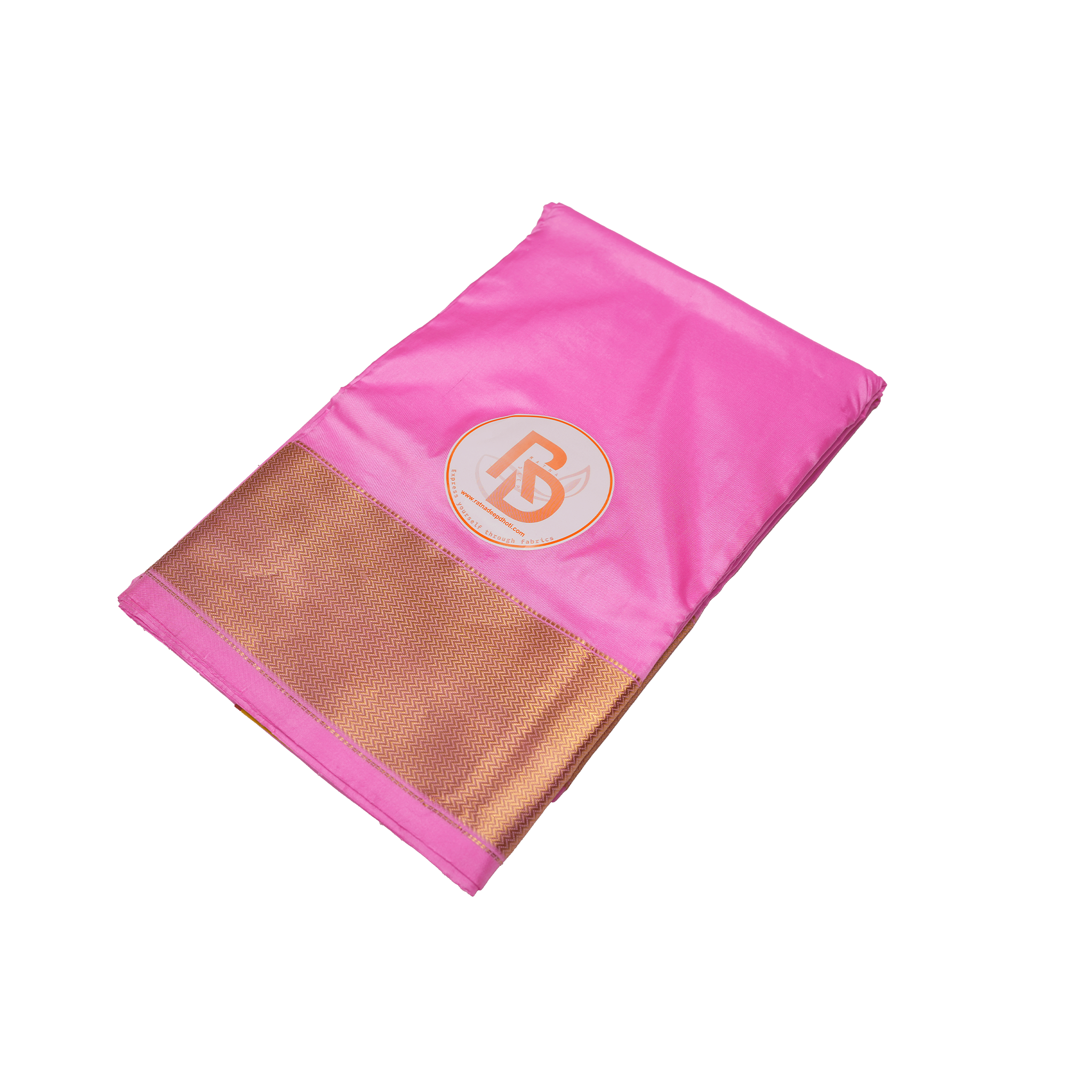 Traditional bright pink dhoti with golden zigzag border 