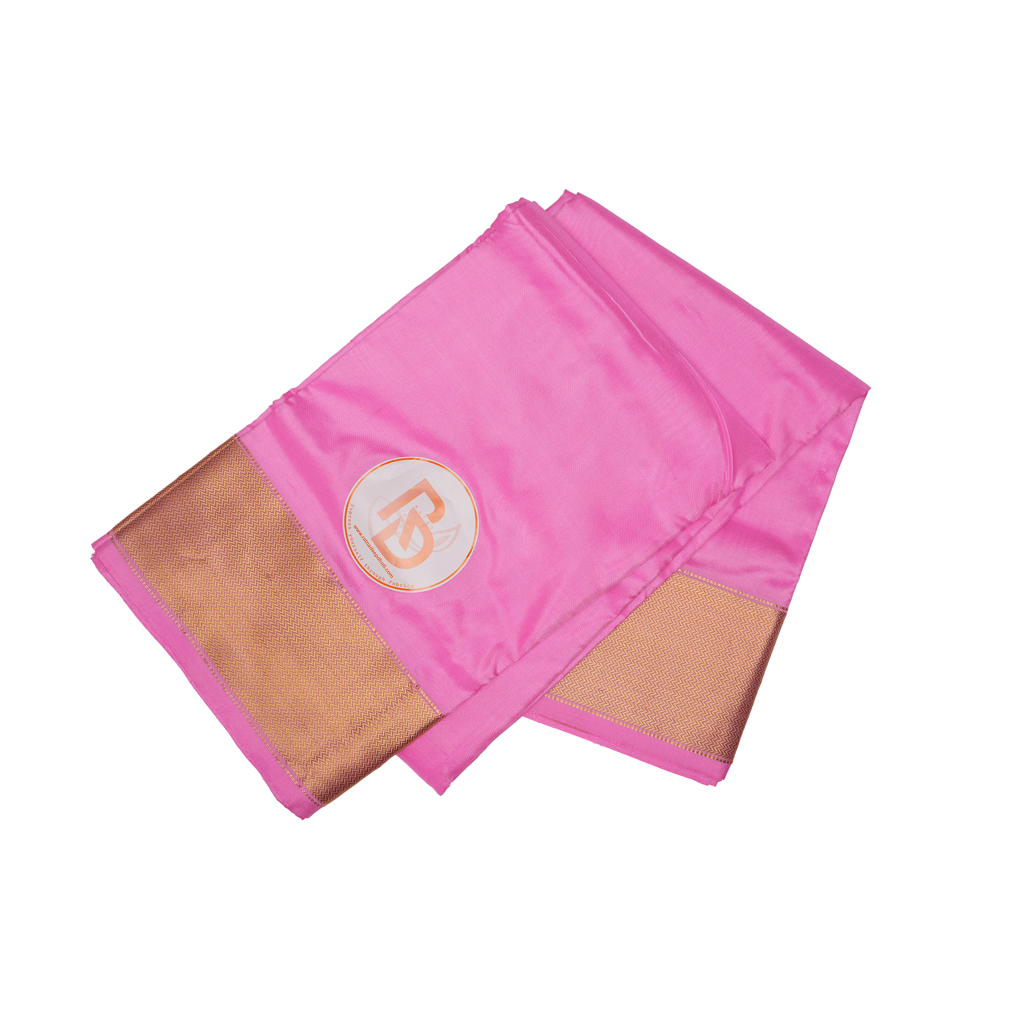 Traditional bright pink dhoti with golden zigzag border 