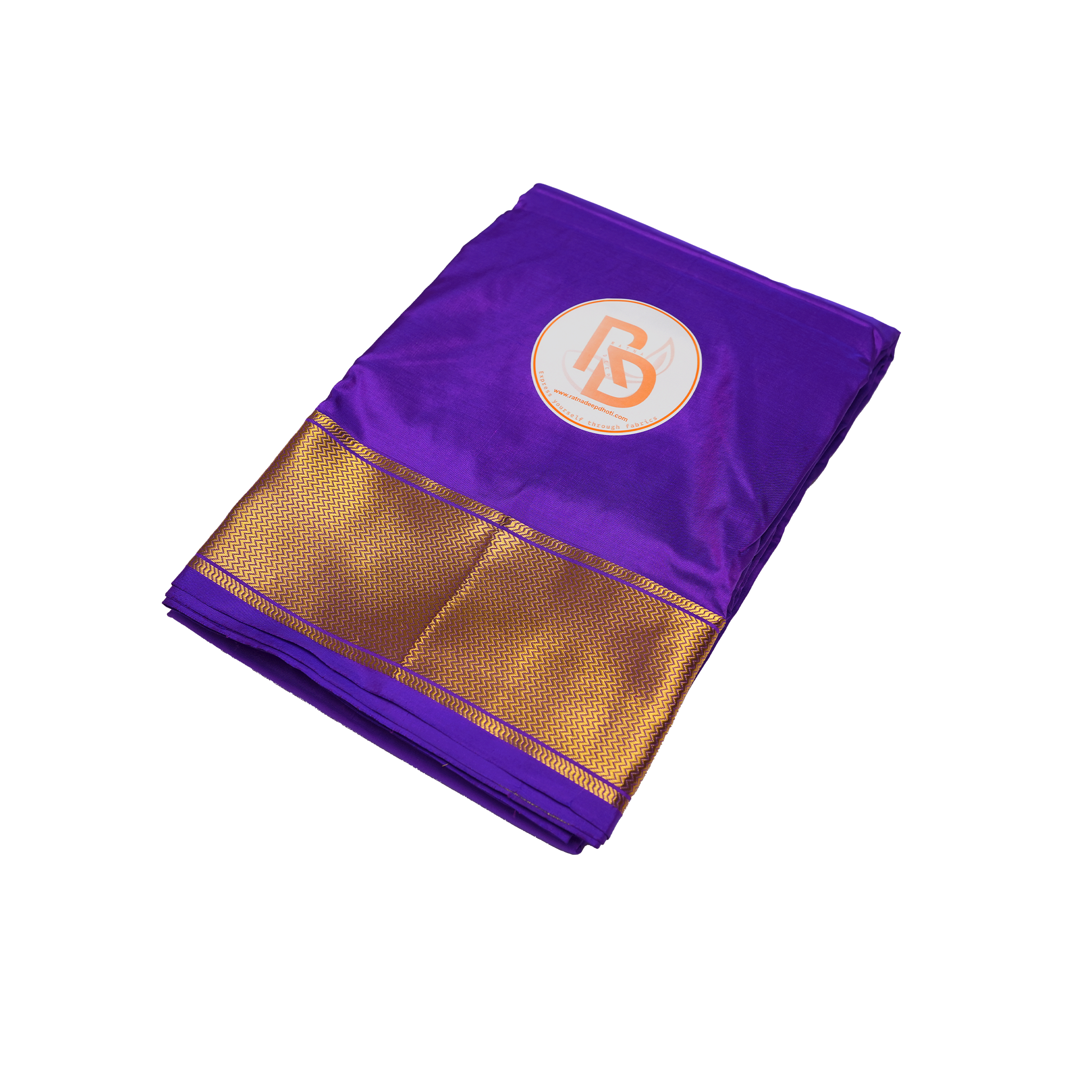 Premium pure silk purple cotton dhoti set with golden zari border