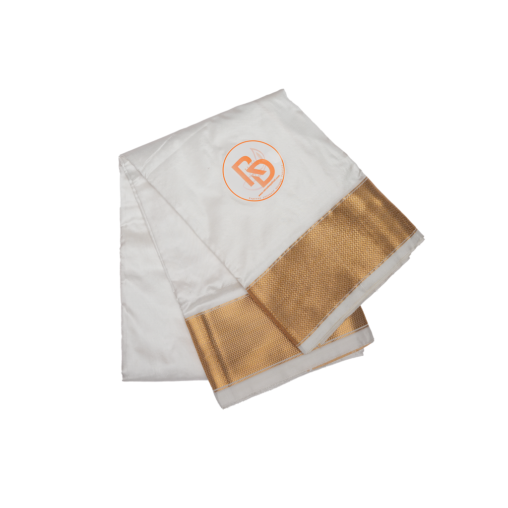 Plain white pure silk dhoti with golden border