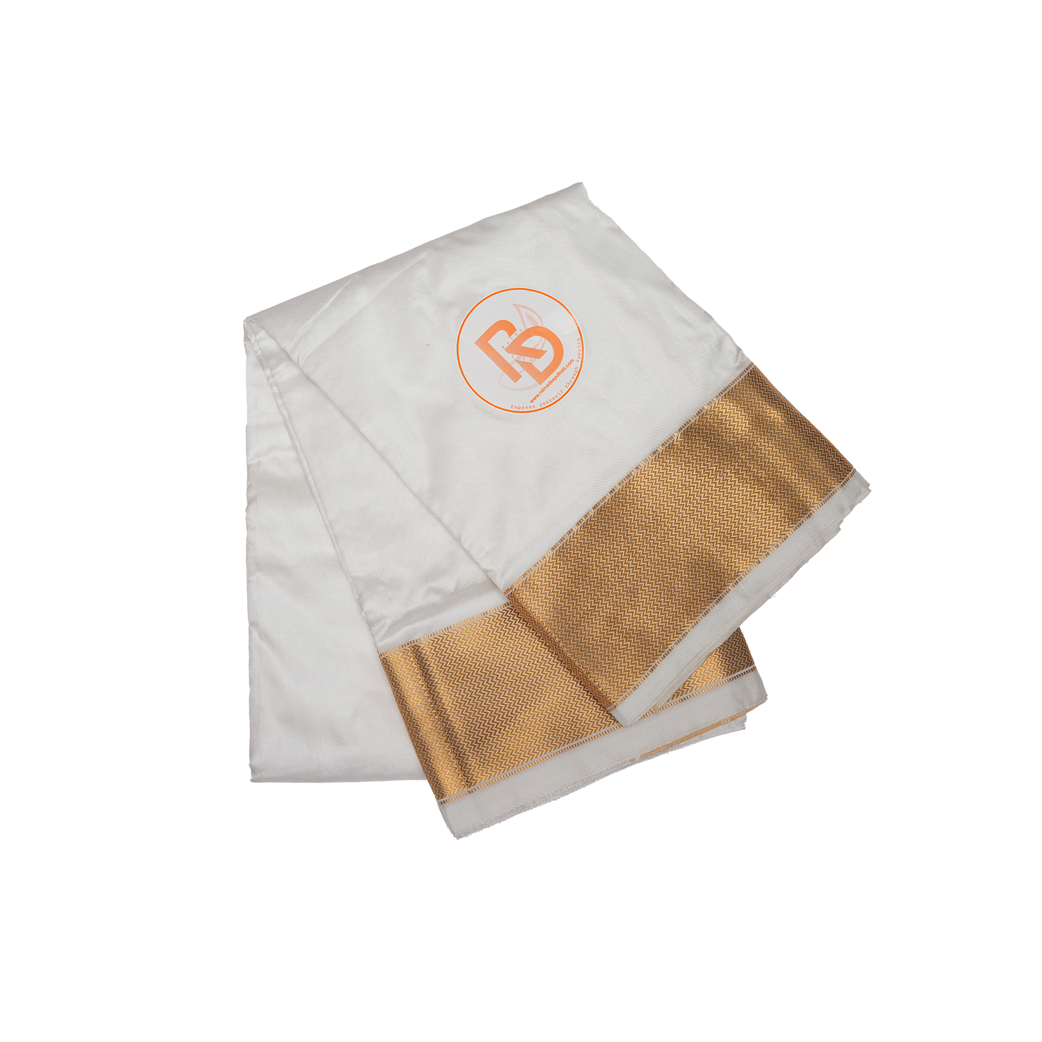 Plain white pure silk dhoti with golden border