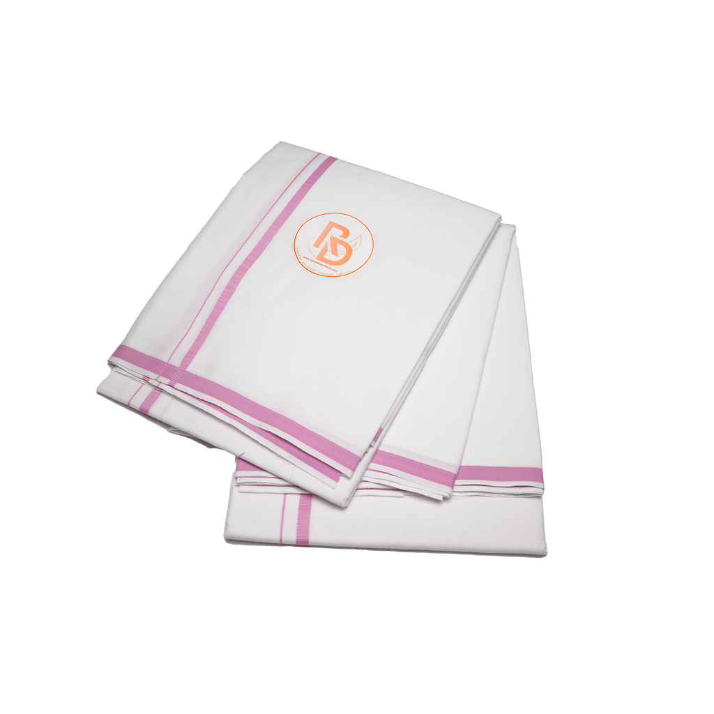 Classic purple border white cotton dhoti set