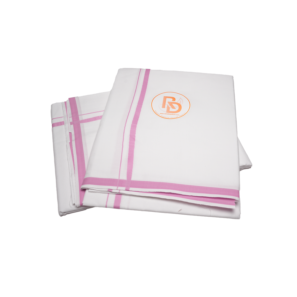 Classic purple border white cotton dhoti set