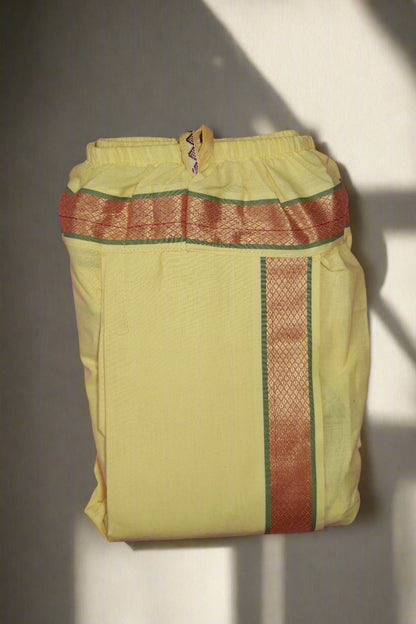 Gold Jari Border Readymade yellow Dhoti Ratnadeep Dhoti