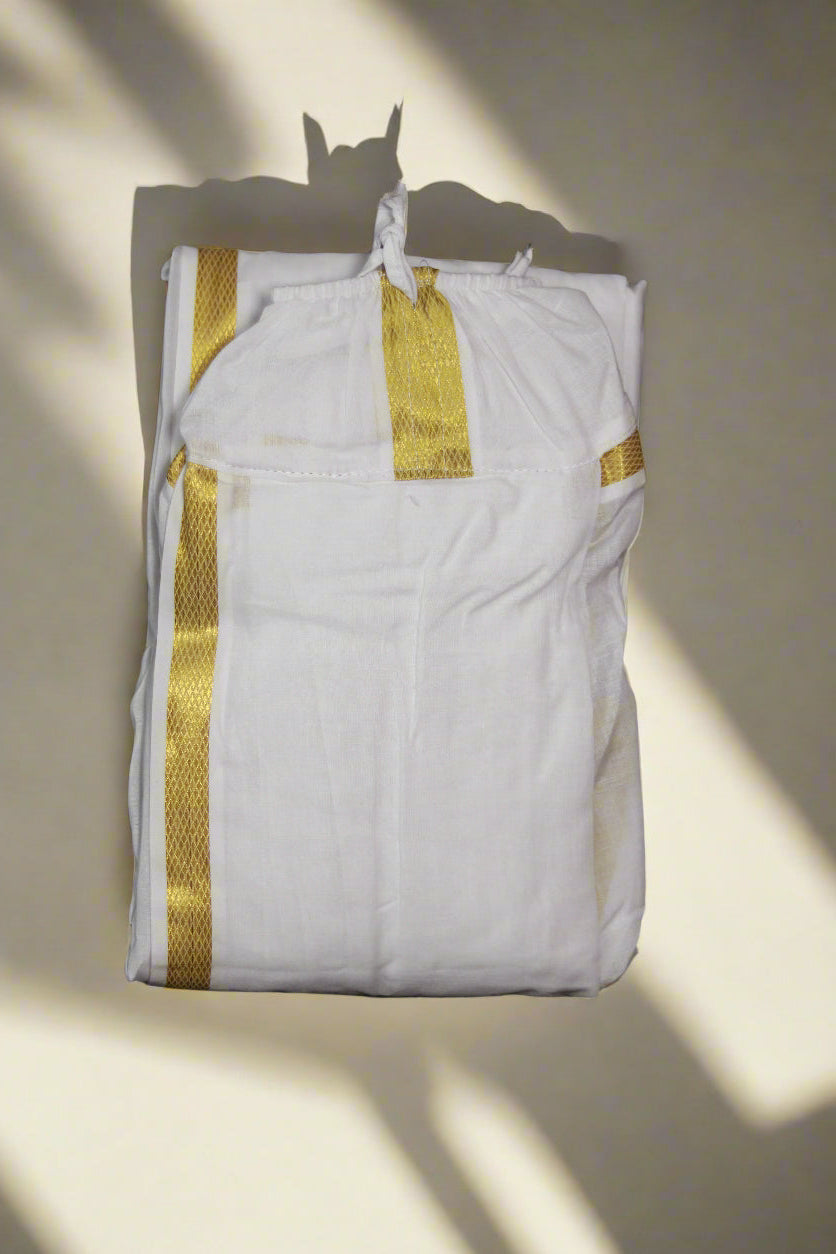 Gold Jari Border Readymade white cotton Dhoti Ratnadeep Dhoti