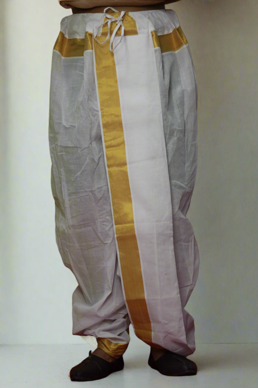Readymade Dhoti with Gold Jari Border Ratnadeep Dhoti