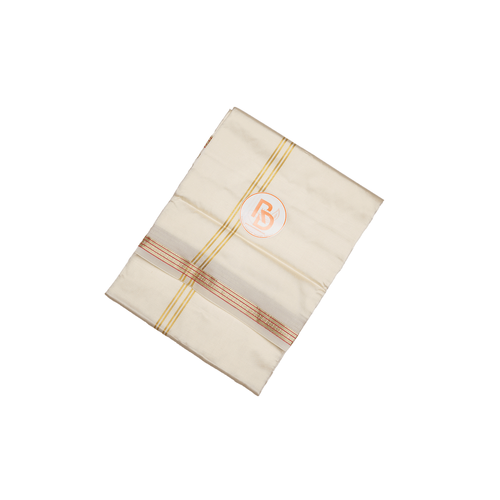rudraksh border artificial silk cremish dhoti set