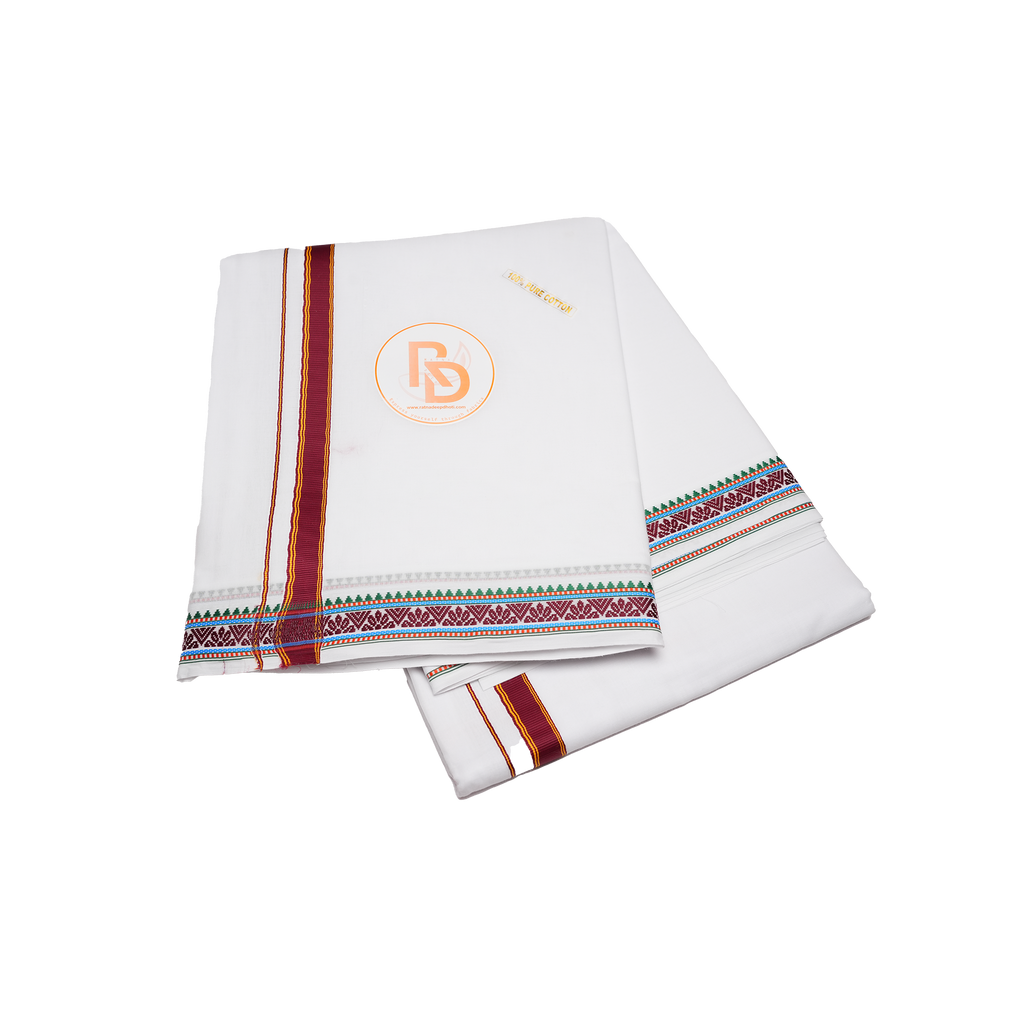saptgiri handwoven border white cotton dhoti set