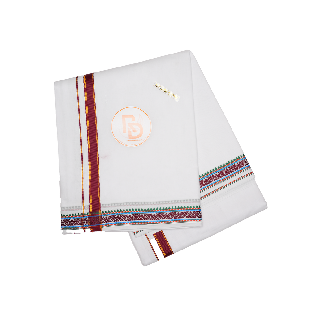 saptgiri handwoven border white cotton dhoti