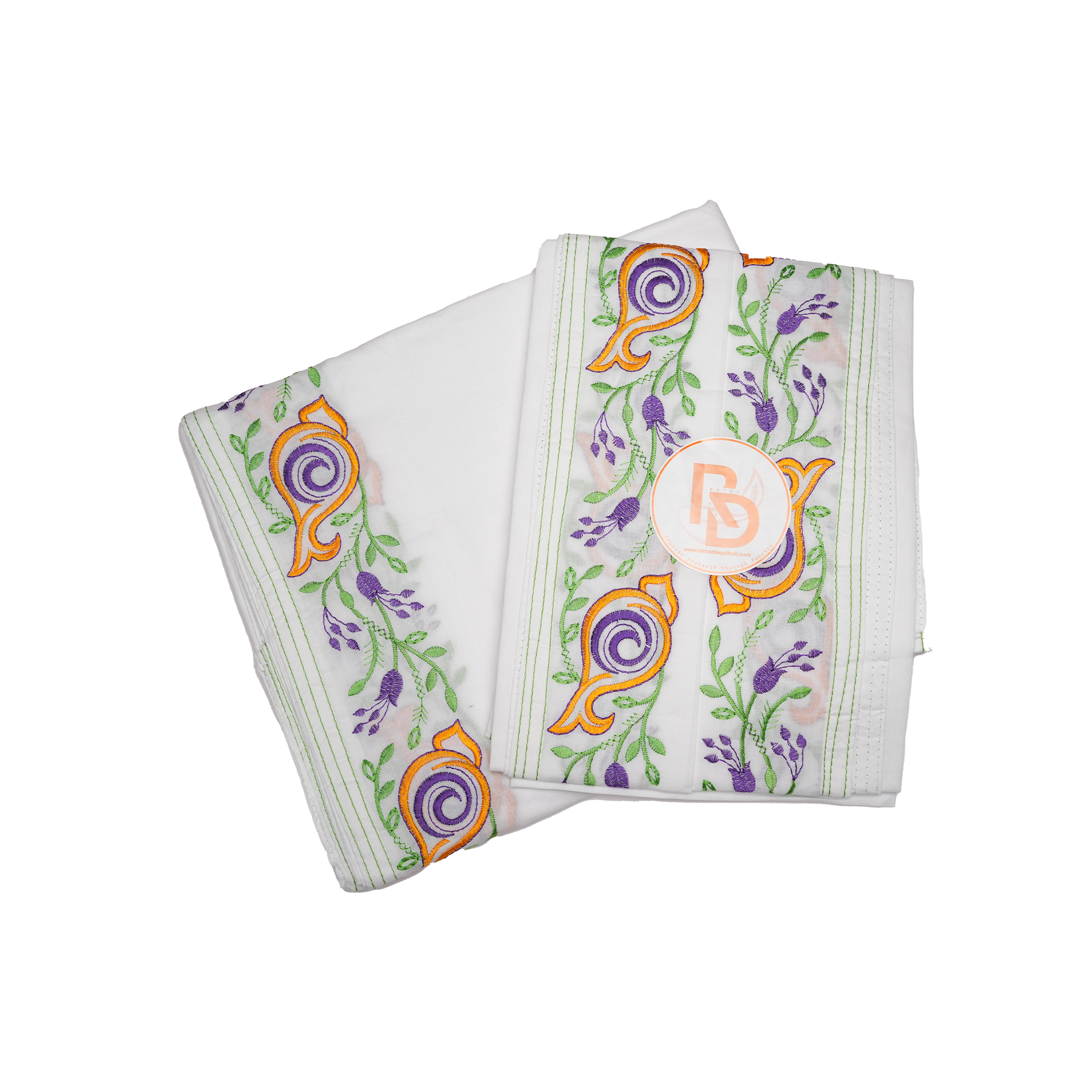 shankh design border pure cotton white dhoti set