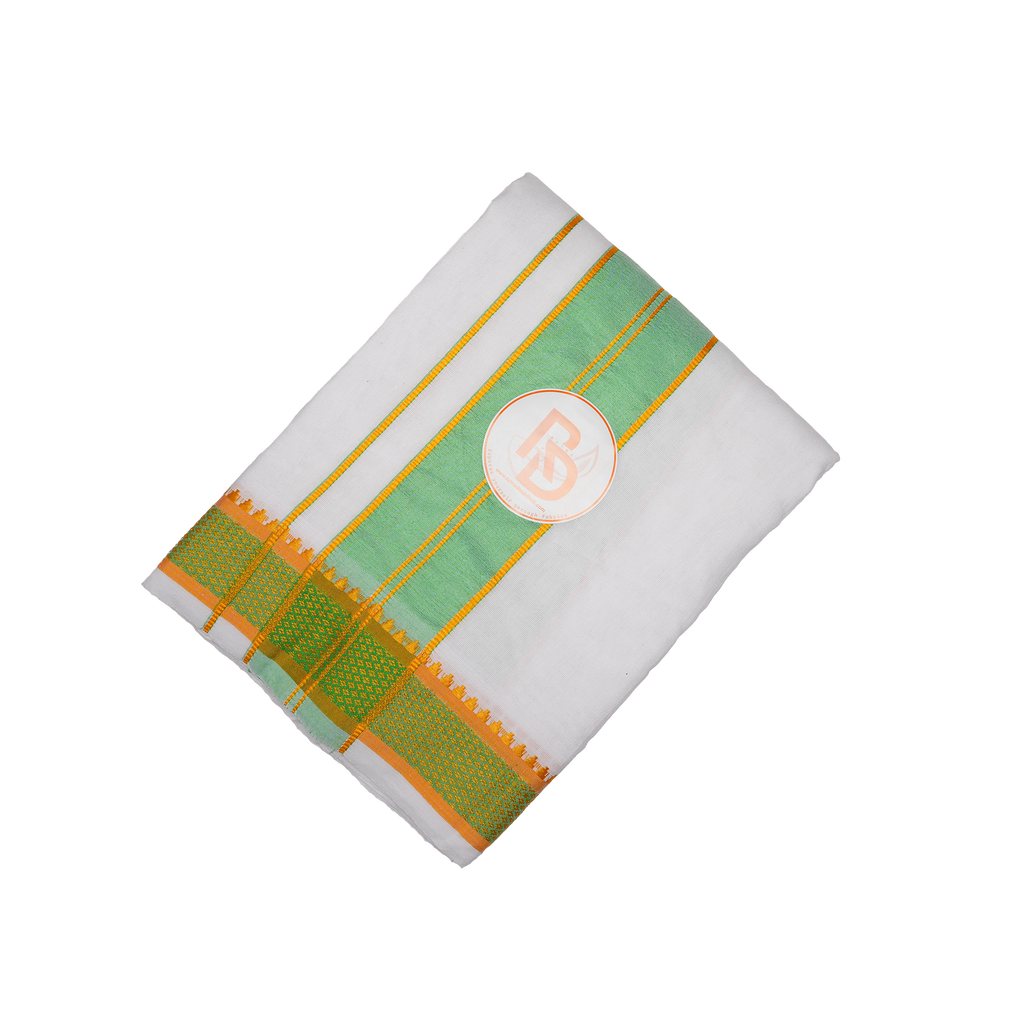 stylish green & golden border white cotton dhoti set
