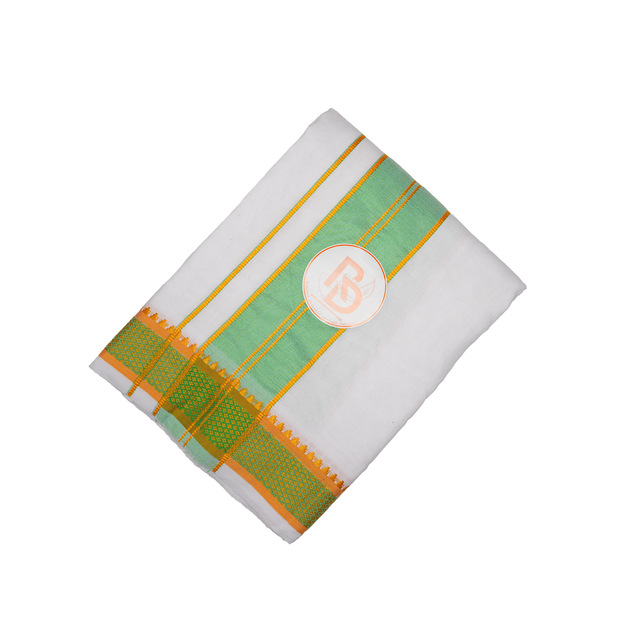 stylish green & golden border white cotton dhoti set