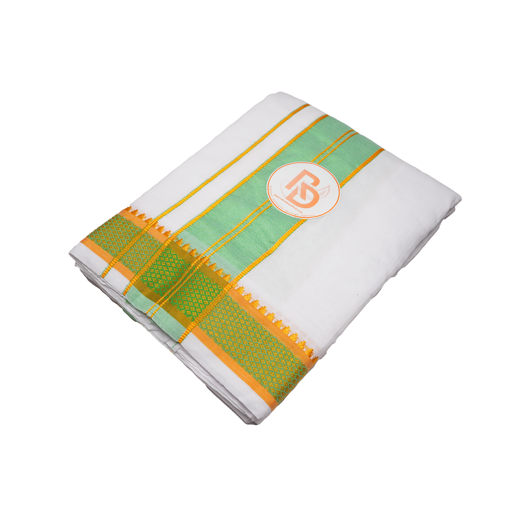 stylish green & golden border white cotton dhoti set