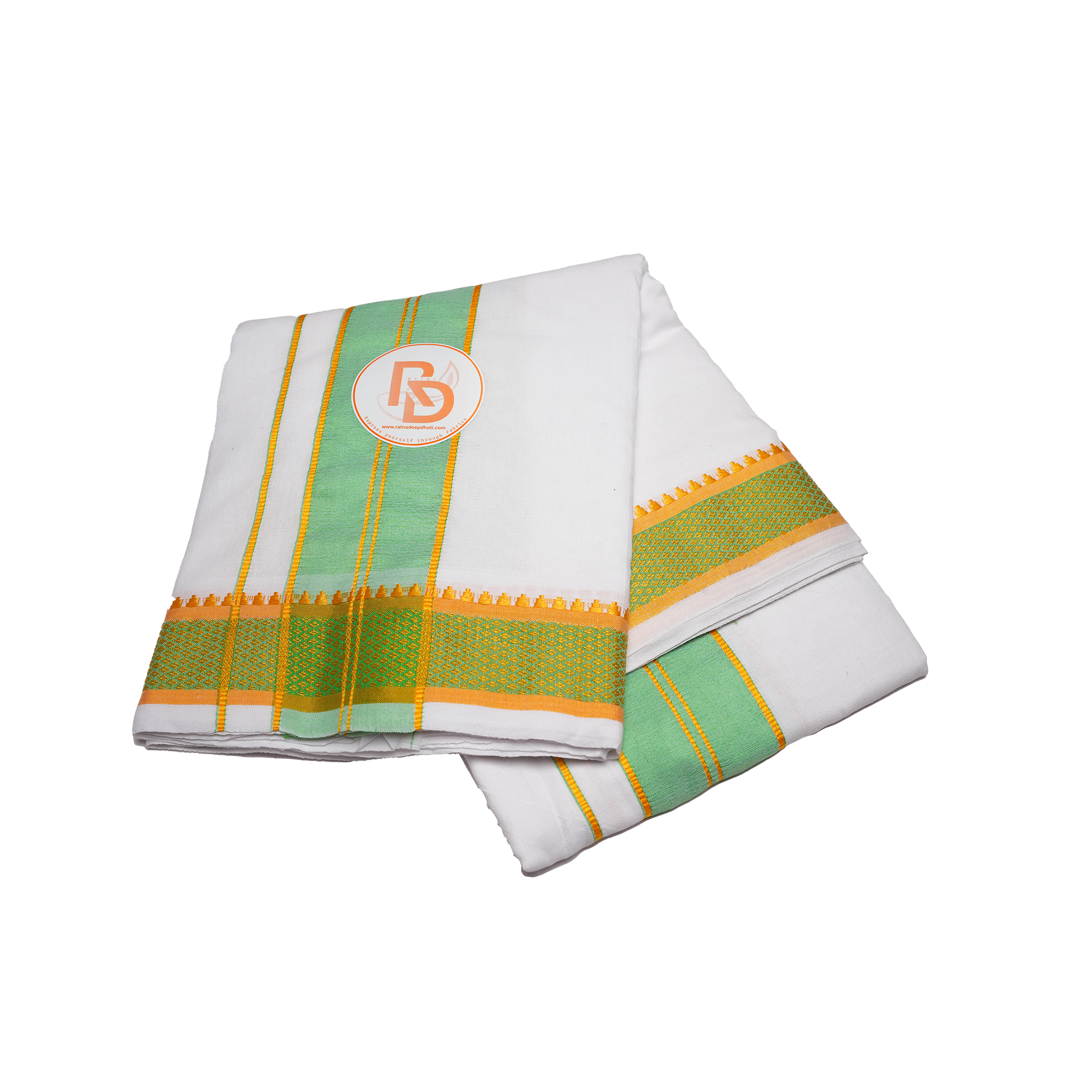 stylish green & golden border white cotton dhoti set