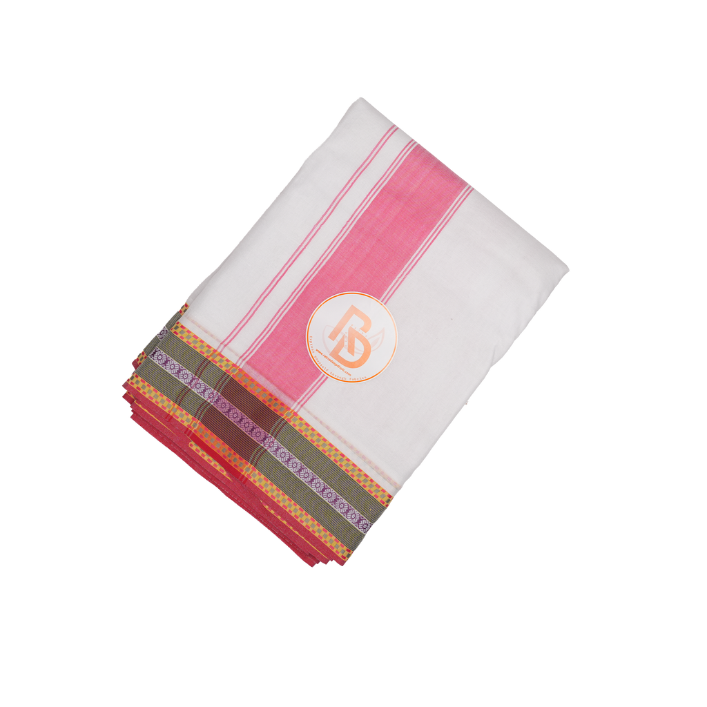 stylish multicolour border white cotton dhoti set