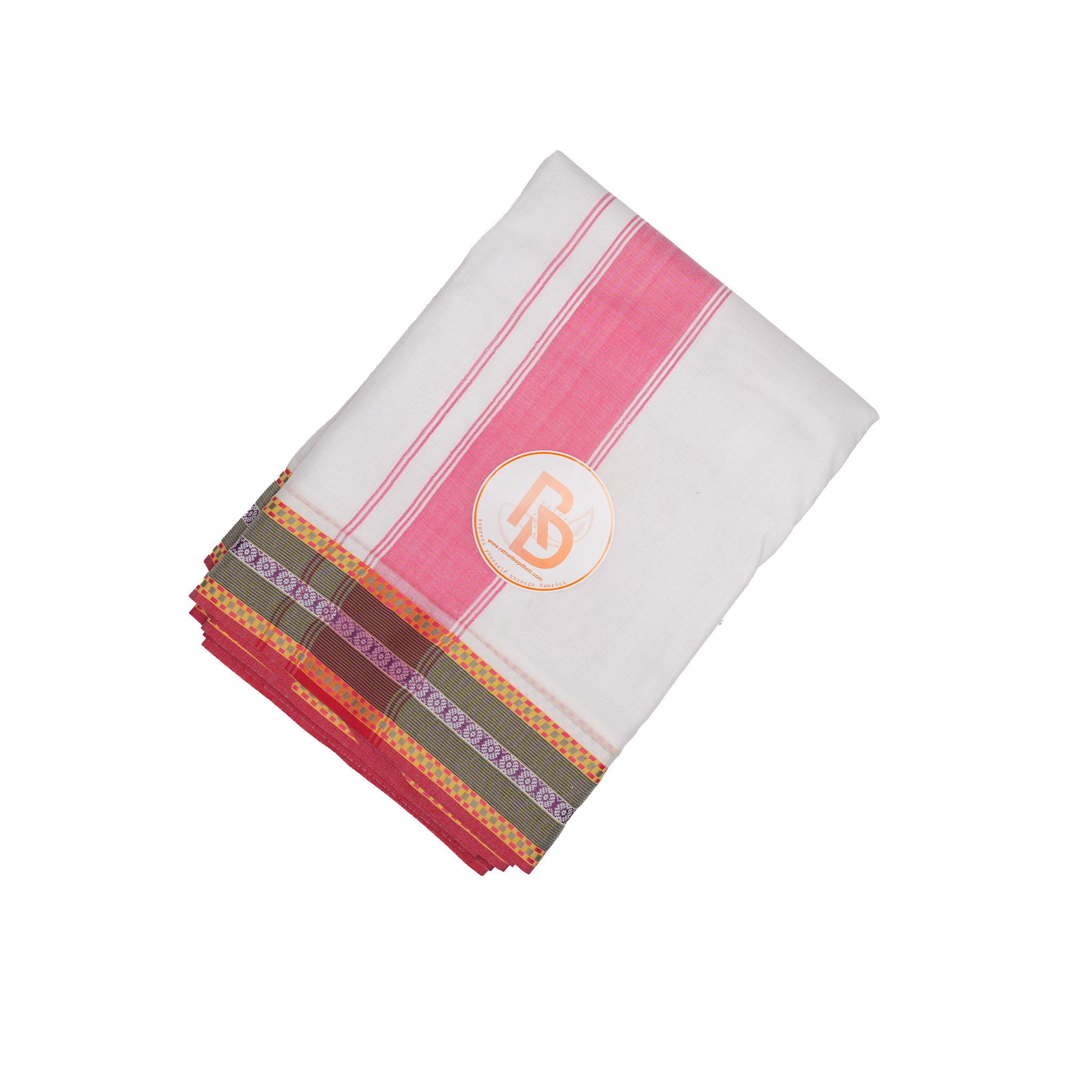 stylish multicolour border white cotton dhoti set