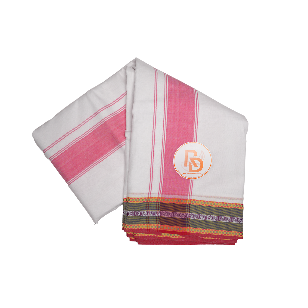 stylish multicolour border white cotton dhoti set
