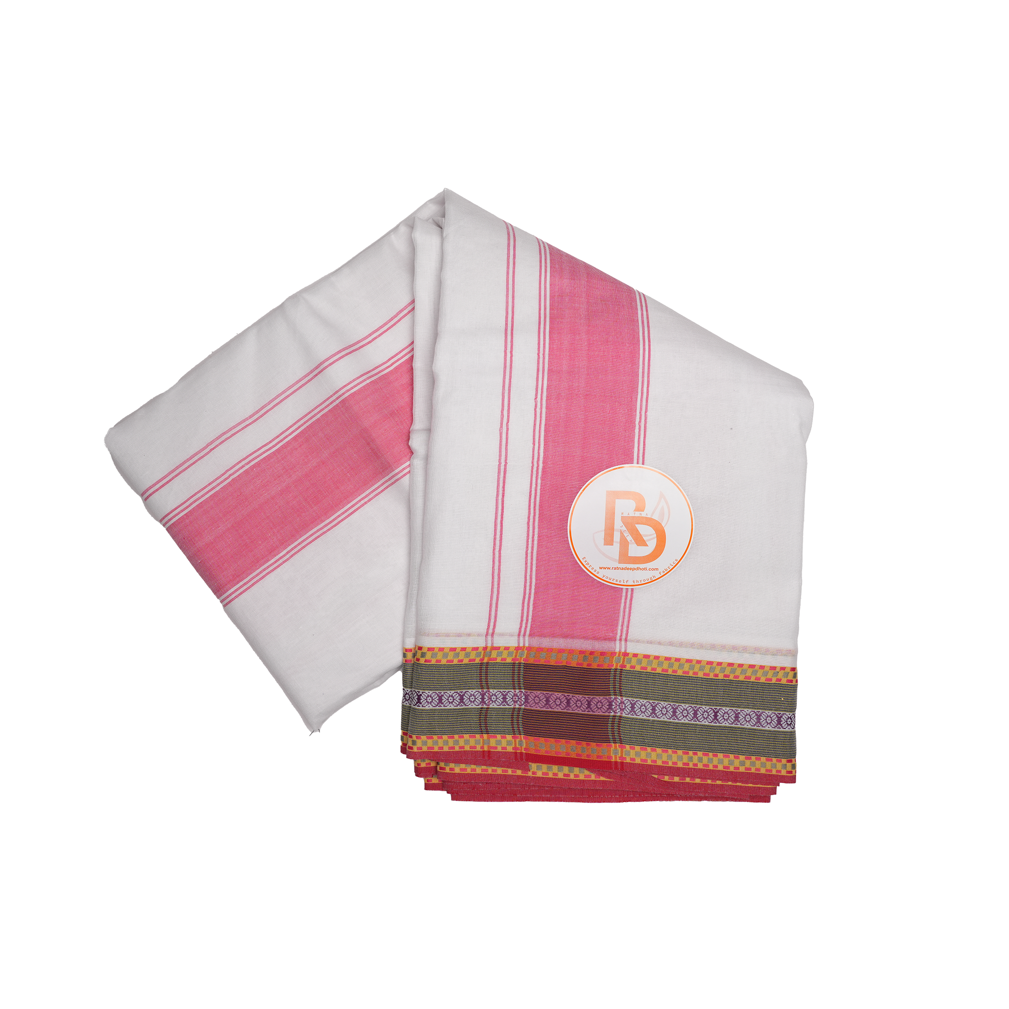 stylish multicolour border white cotton dhoti set