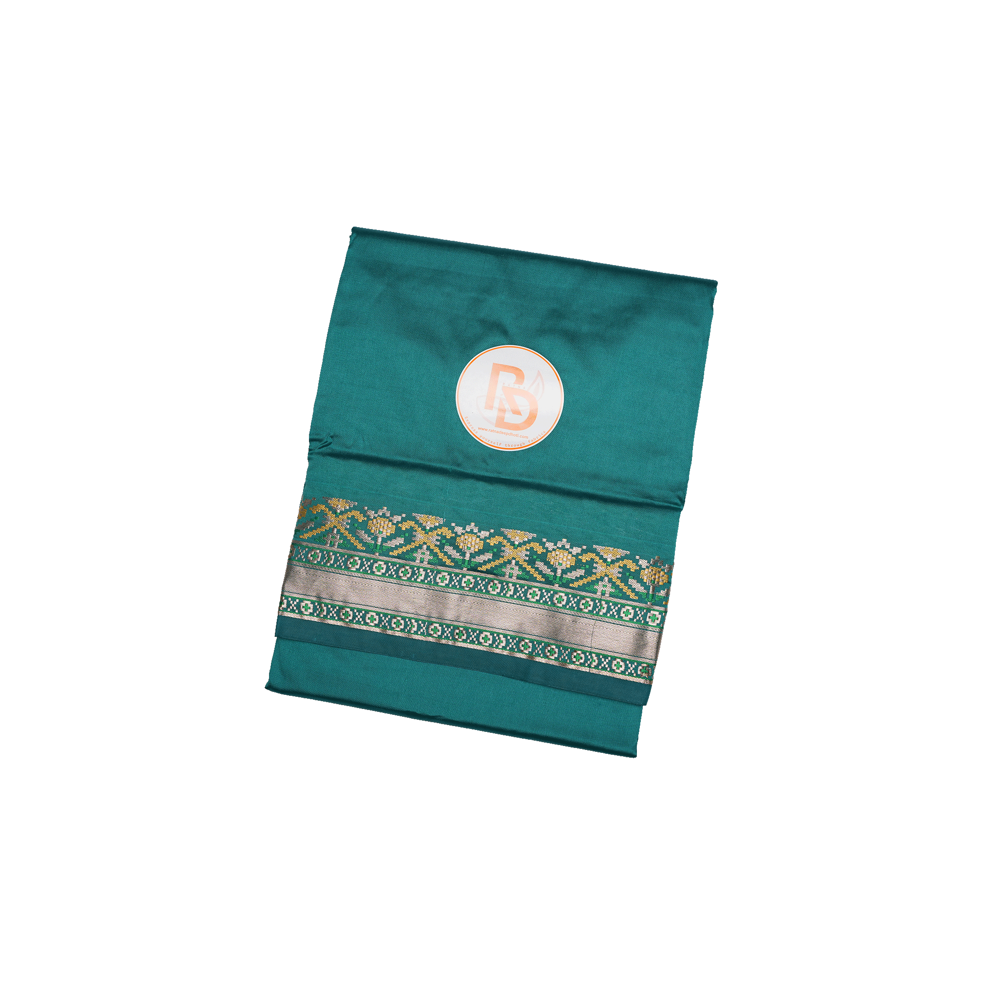 temple motif jacquard border patoda jode semi silk dark green dhoti set