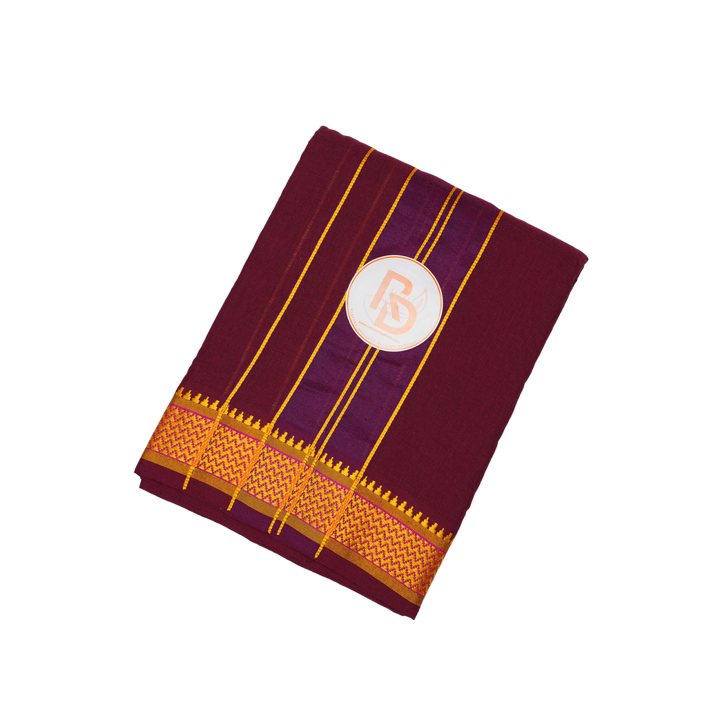 traditional gold zari border maroon cotton dhoti set