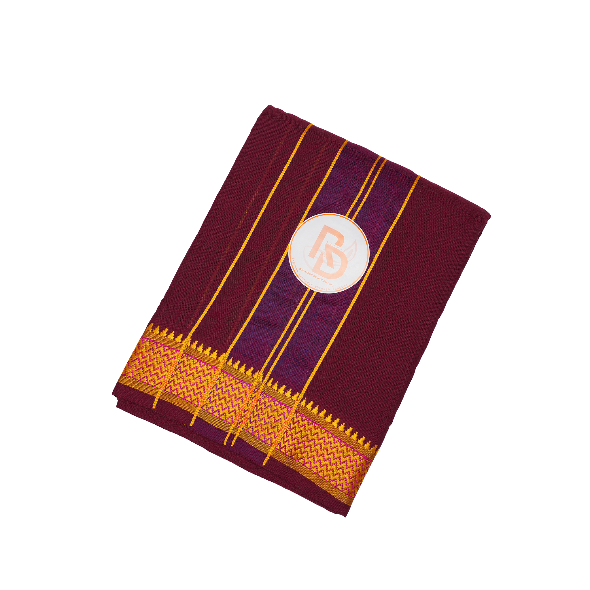 traditional gold zari border maroon cotton dhoti set