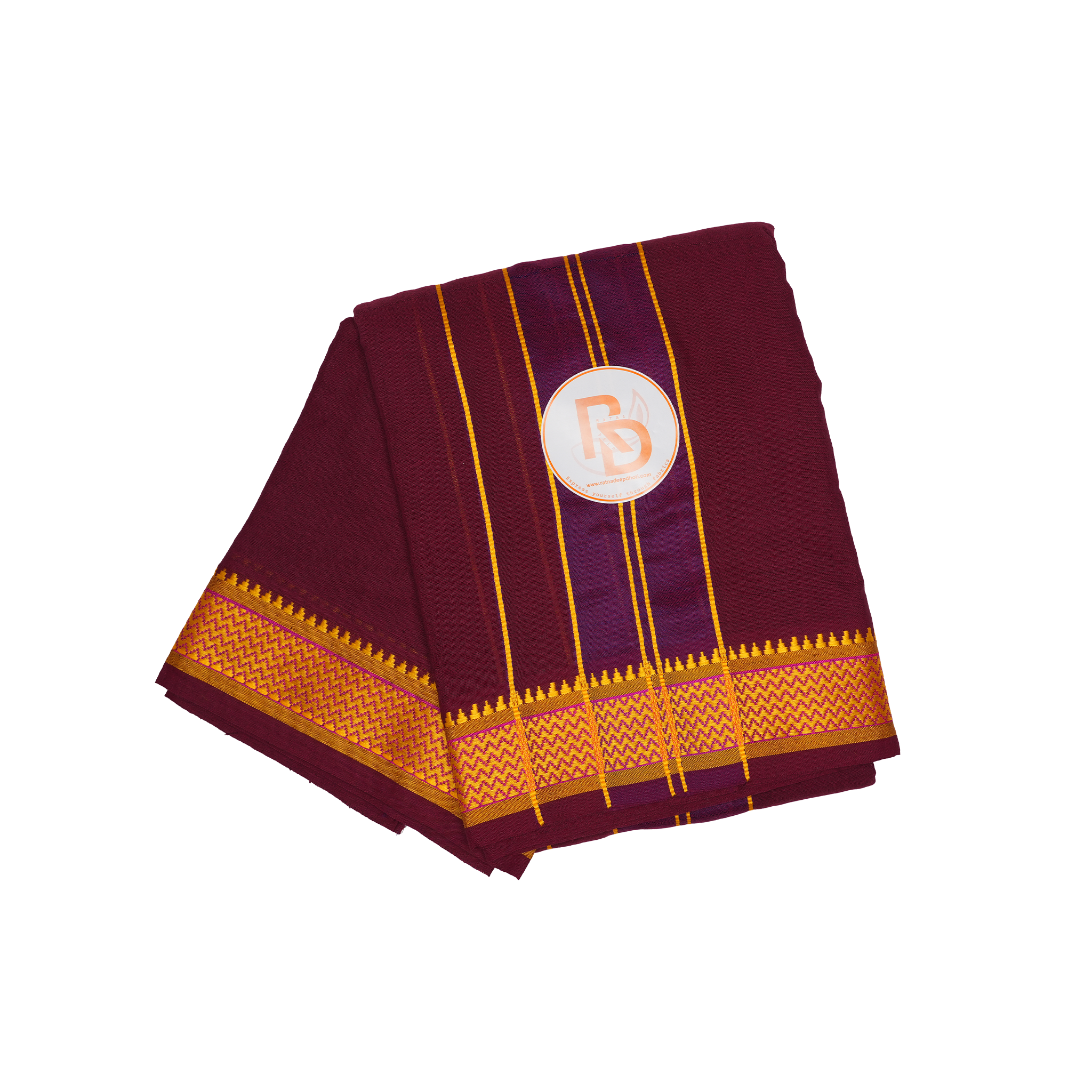 traditional gold zari border maroon cotton dhoti set