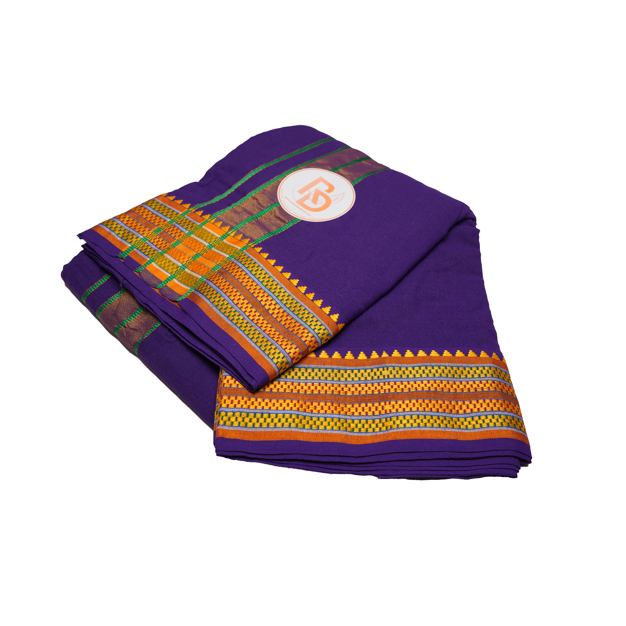 traditional gold zari border purple cotton dhoti set