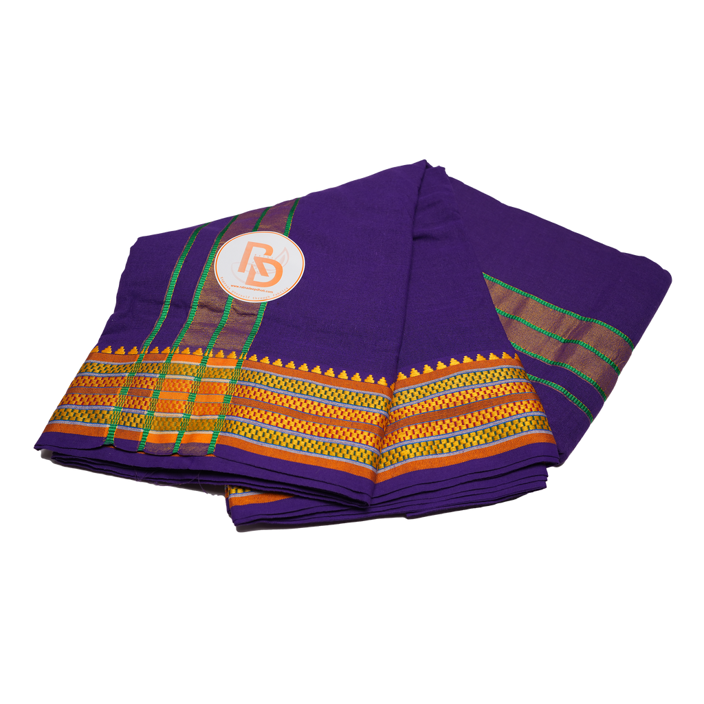 traditional gold zari border purple cotton dhoti