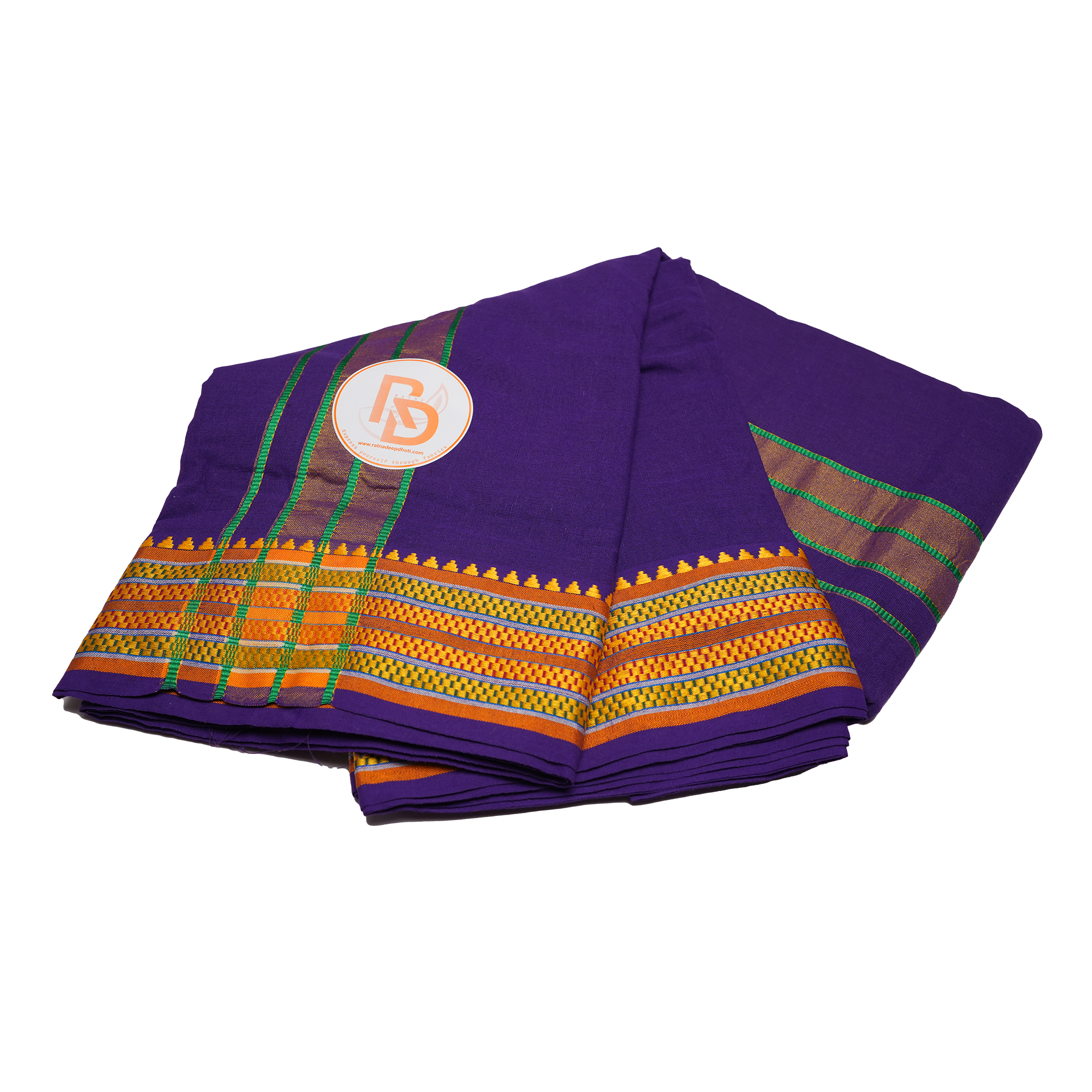 traditional gold zari border purple cotton dhoti