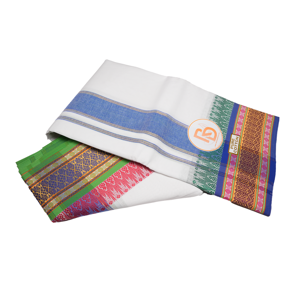 traditional multicolour white pure cotton dhoti